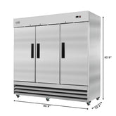 82 in. Three-Door Reach-In Freezer 72 cu ft. RIF-3D-SS.